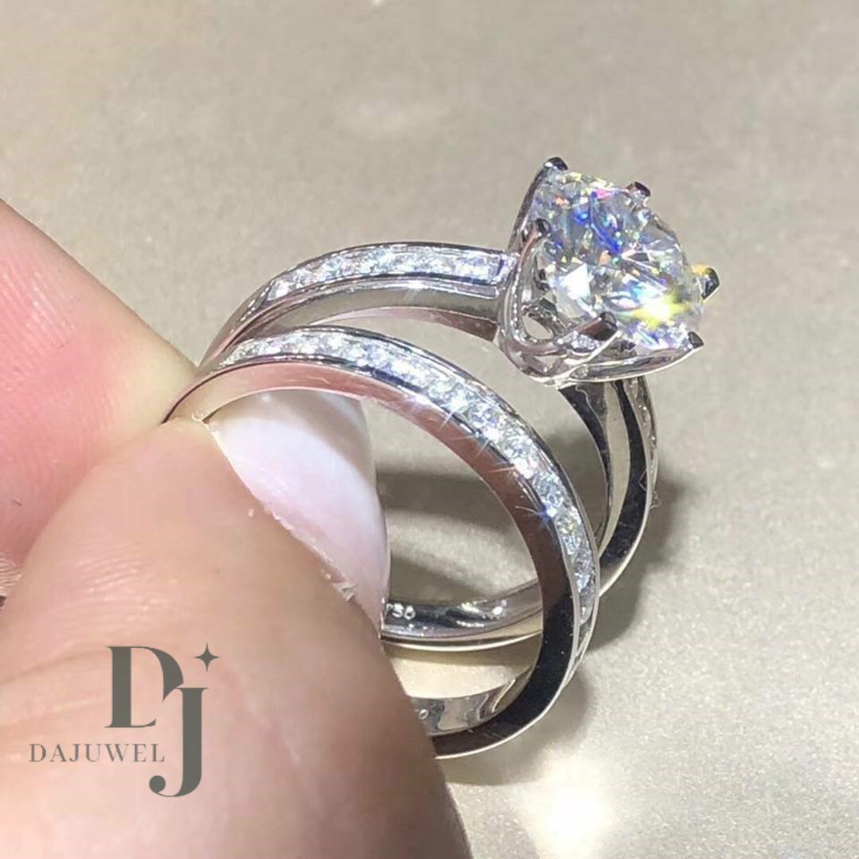 Moissanite Bridal Set Engagement Ring Solid 14K White Gold 2.50 Carat Round Cut