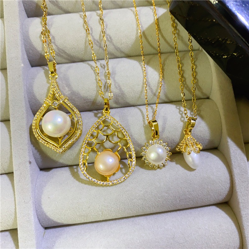 Bulk Random 10pcs Mix Natural Pearl Pendant Necklaces Women Hollow Floral Gift