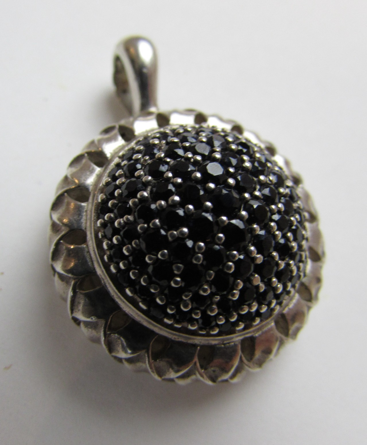 Slane & Slane Black Saphire Cluster Enhancer Pendant 925 silver Basket Weave