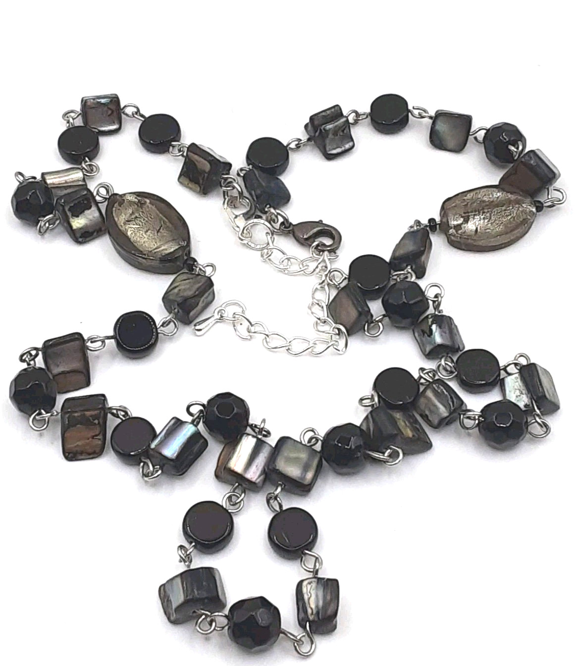 Black Stones Abalone Shell Beaded Necklace 15mm*25*29 Inch