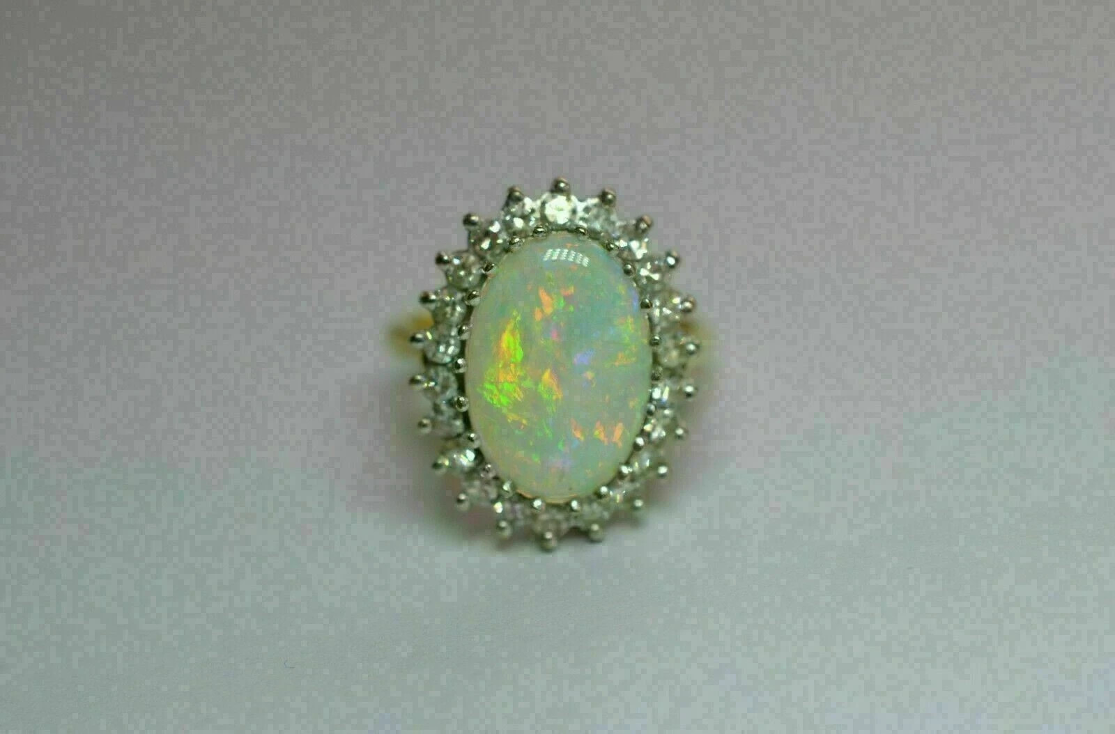 Natural 2.50Ct Oval Fire Opal Engagement Halo Ring 14K Yellow Gold Silver Plated