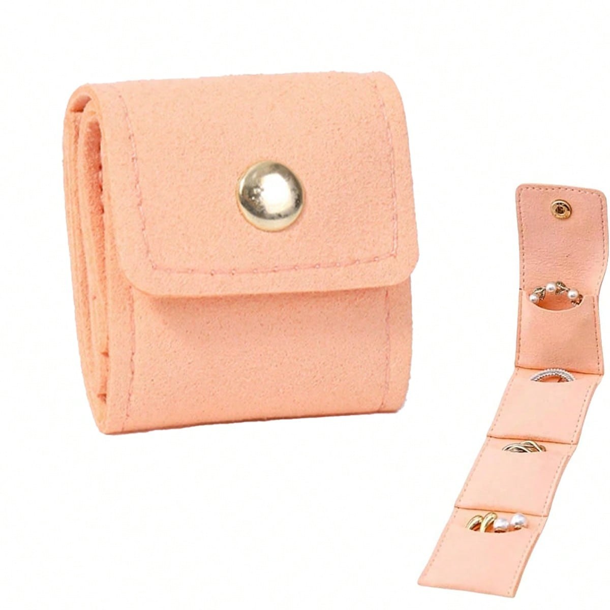 2Pcs Pink Mini Travel Jewelry Organizer Bags Portable Jewelry Roll Up Bag Case