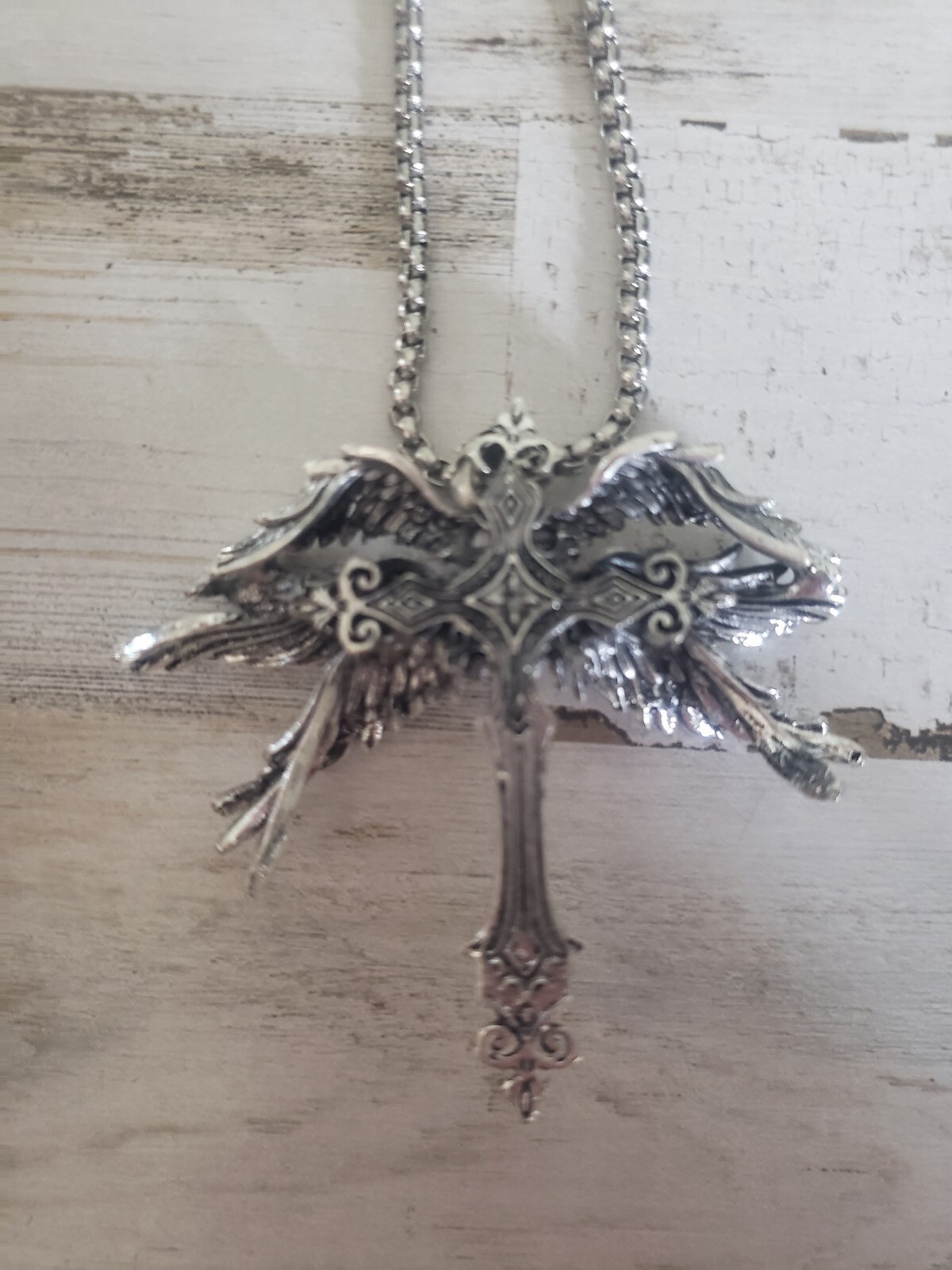 Cross necklace angel wings jewelry spiritual religion gift man women men god