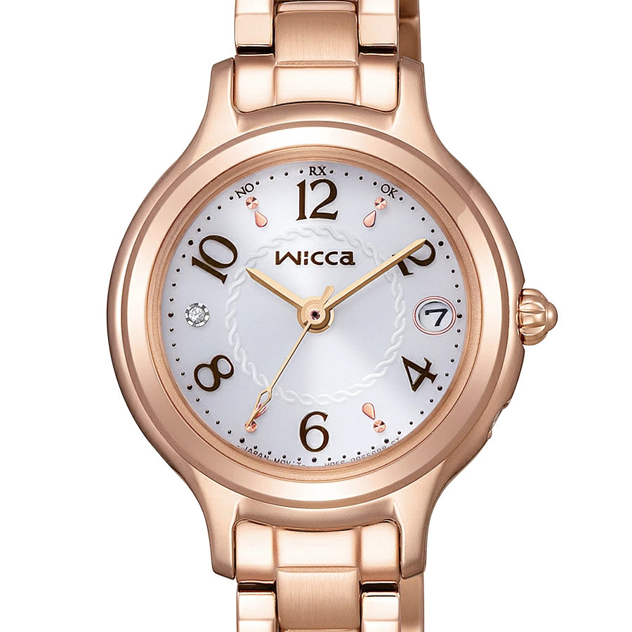 Citizen Wicca KS1-961-11 JDM Solar Radio-Controlled Pink Gold White Dial Ladies