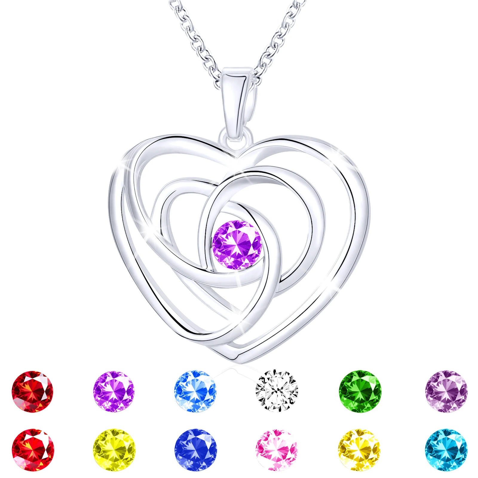 S925 Sterling Silver Plated Love Heart Necklaces for Women Girls CZ November Bir