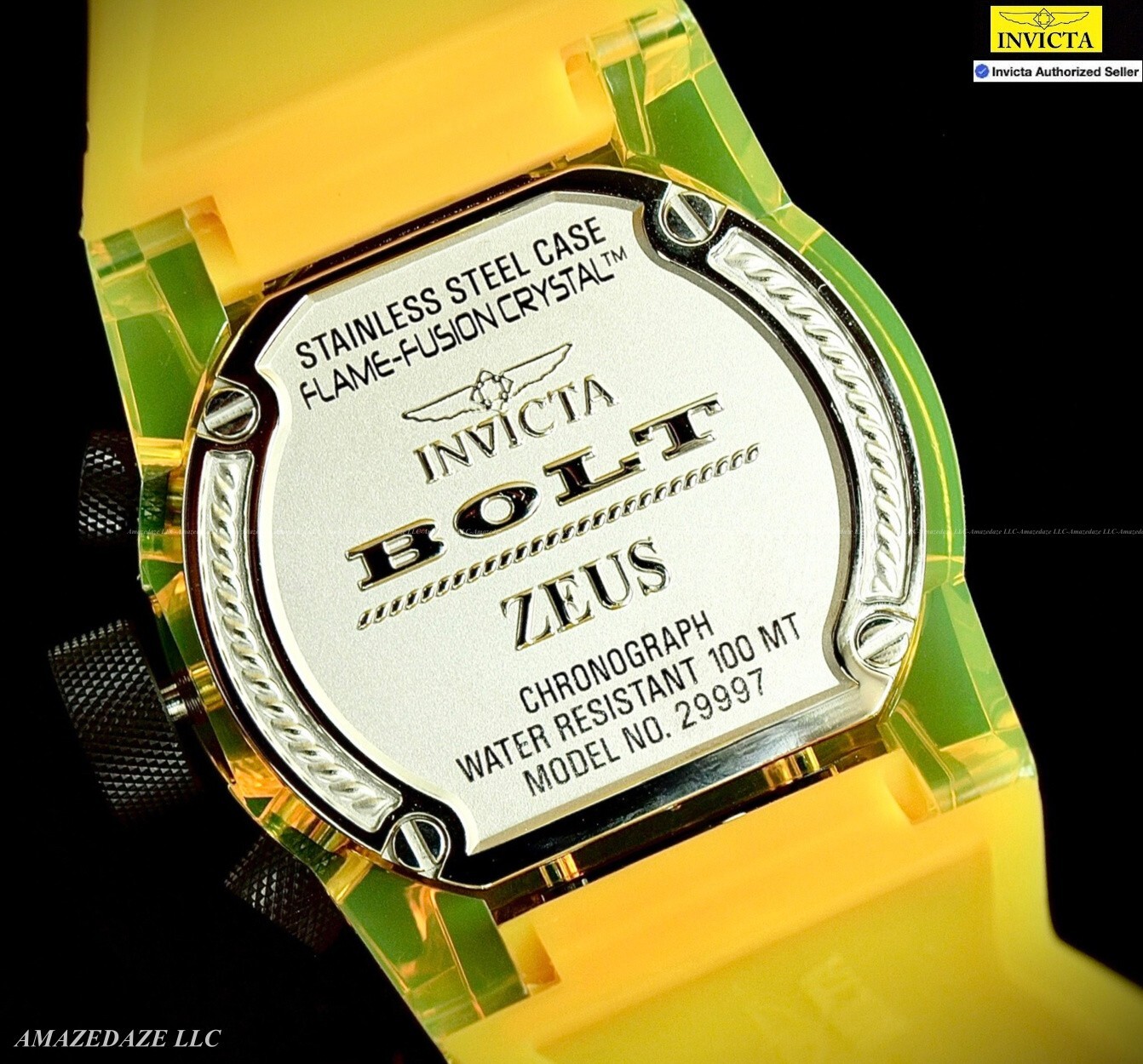 NEW Invicta Men Bolt Zeus Magnum 52mm Anatomic Chrono Dual Mvmt YELLOW DIAL Watc