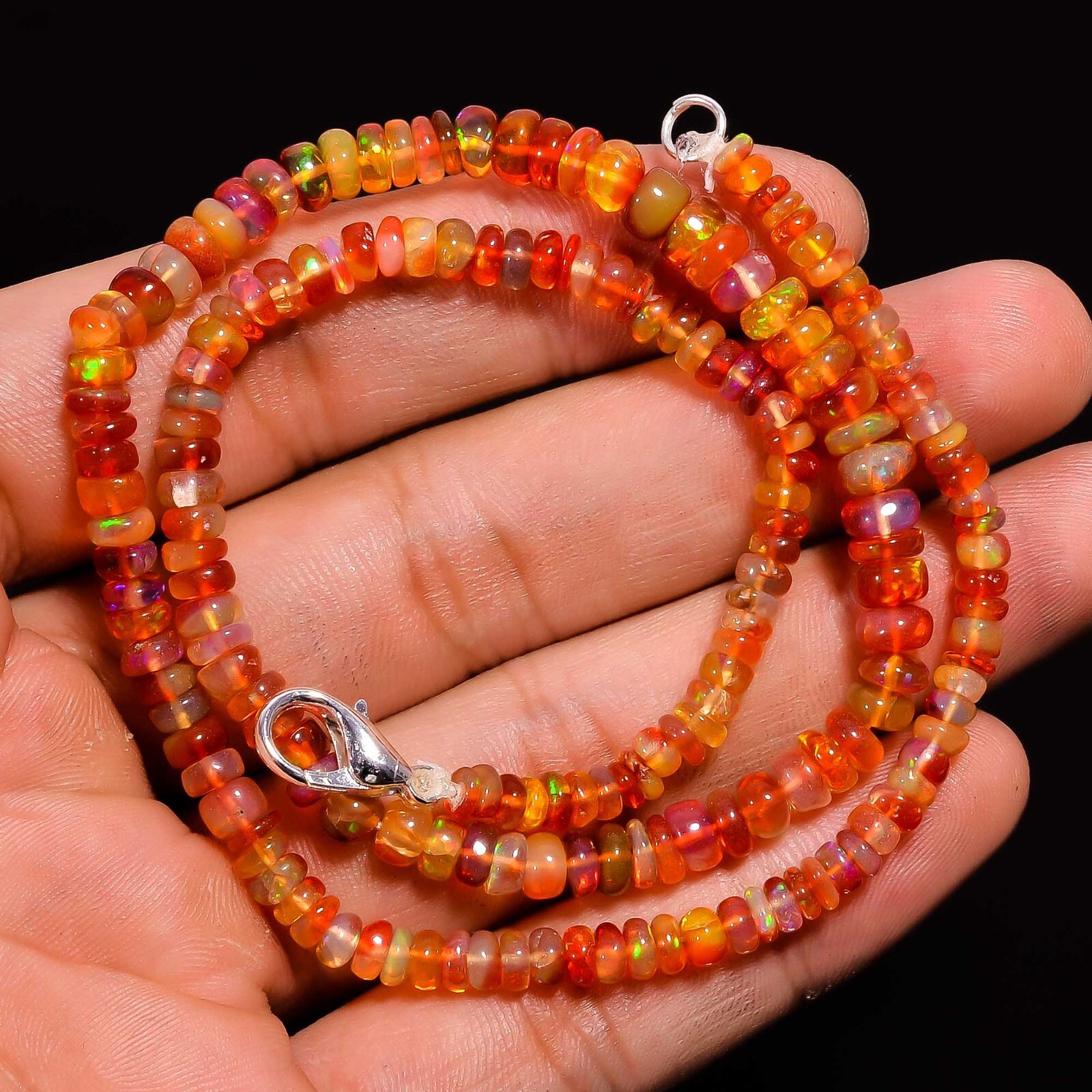 53.35 Ct. Welo Fire Red Ethiopian Opal Rondelle Smooth Beads Necklace 16″ A-3017