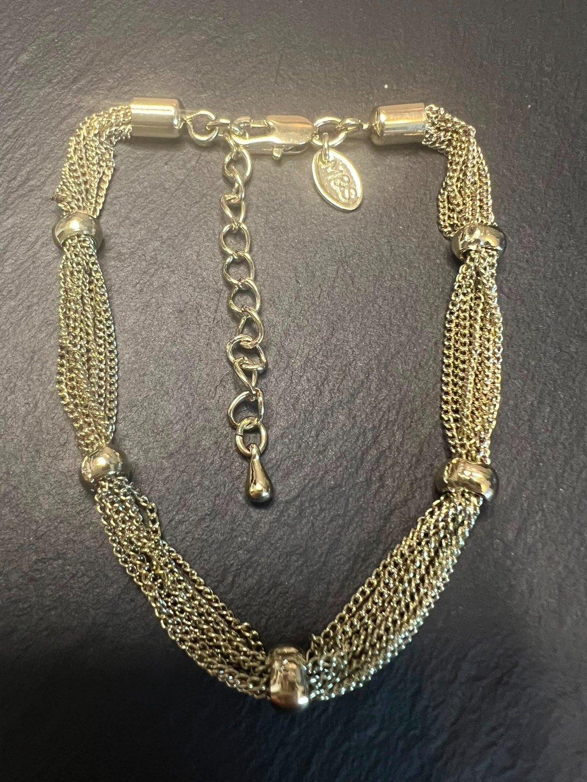 M&S Gold Tone Multi Chain Bracelet Adjustable Costume Jewellery Beaded 18-23cm