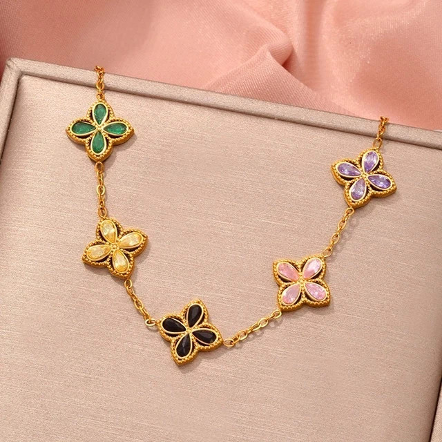 1.5Ct Pear Lab Created Diamond Multicolor Flower Bracelet 14K Yellow Gold Plated