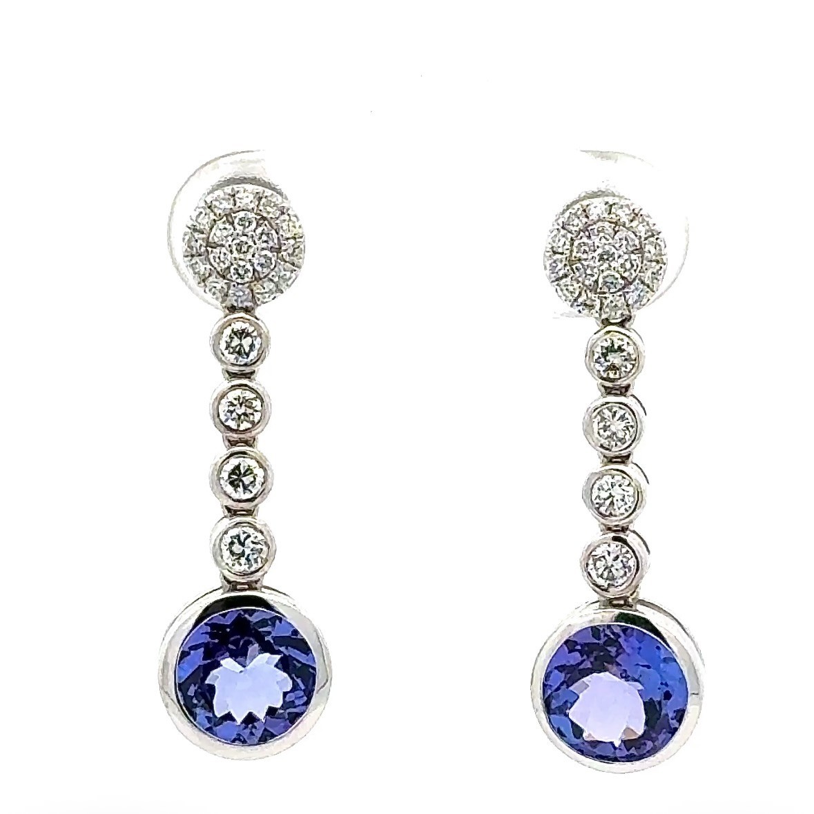 Elegant 14K White Gold Tanzanite & Diamond Drop Earrings