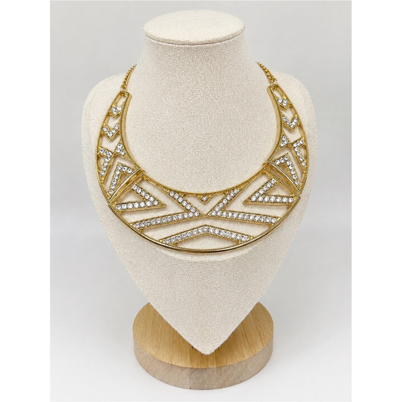 7 Charming Sisters Collar Necklace Gold Tone Rhinestone Geometric Bib