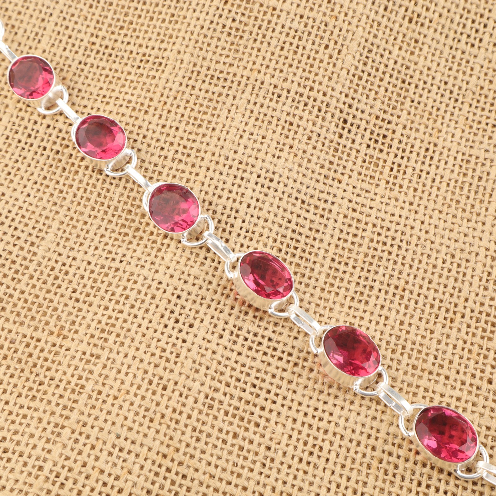 Pink Tourmaline Gemstone Handmade 925 Sterling Silver Jewelry Bracelet For Gift