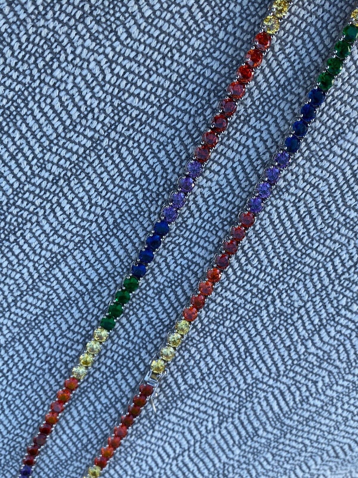 Tennis Chain SOLID 925 Sterling Silver Single Row Rainbow CZ Necklace ITALY