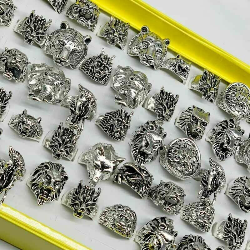 Wholesale 50pcs Punk Animal Rings Mixed Alloy Plated Vintage Unisex Jewelry Set