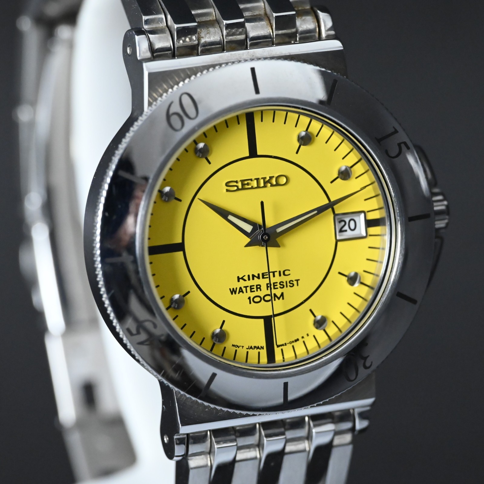 SEIKO 5M42-0G90 VINTAGE KINETIC YELLOW DIAL 39 MM (NOS & ORIGINAL & FULL SET)