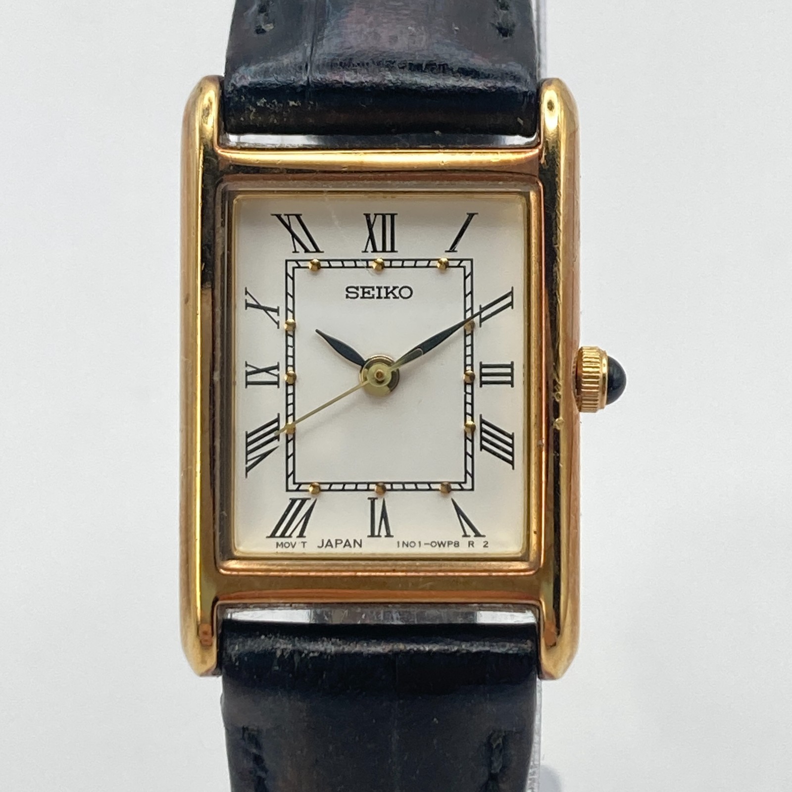 Vintage Seiko Women’s Tank Watch 18mm Gold Tone 1N01-0LK0 WR New Battery 7.5″