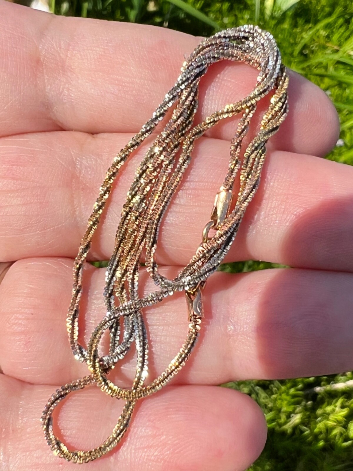 VINTAGE 14K TRICOLOR GOLD TWISTED SNAKE CHAIN UNIQUE RARE FIND USSR ERA STAMP