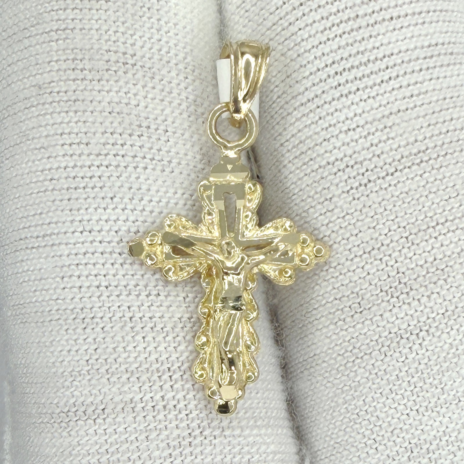 10k Yellow Gold Dainty Shiny Cross Crucifix Religious Charm Pendant Jewelry Gift