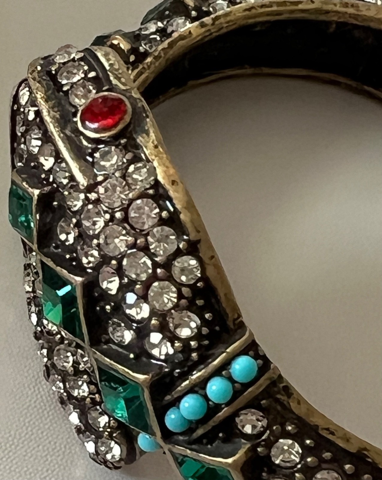 KJL SNAKE Bracelet Kenneth Jay Lane Emerald Ruby Crystal Victorian Egyptian Rev.