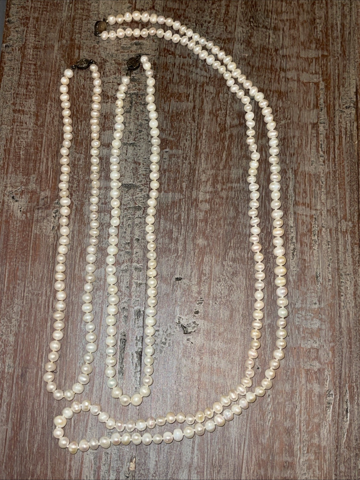 Vintage Cultured Freshwater Pearl Necklace 925 Sterling Silver Clasp Cream White