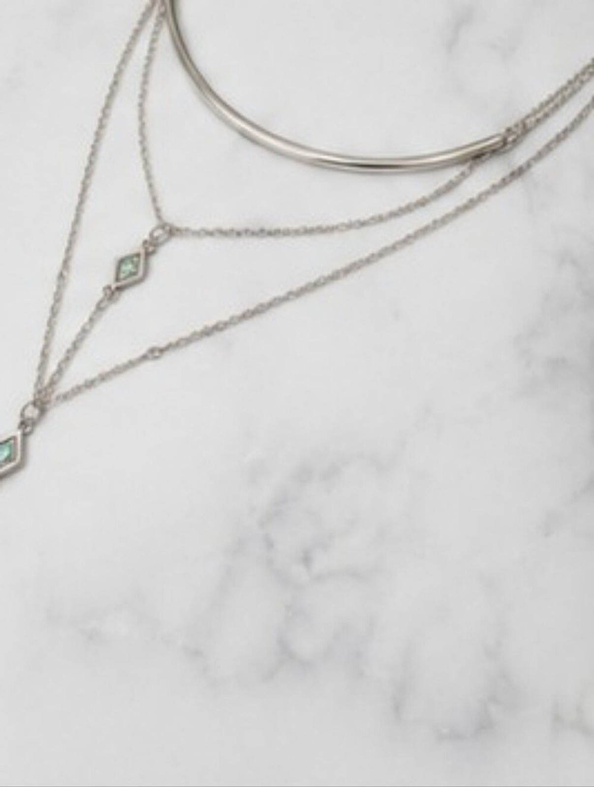 American Eagle Layered Y Drop Lariat Necklace Faux Abalone Silver Tone Boho Y2K