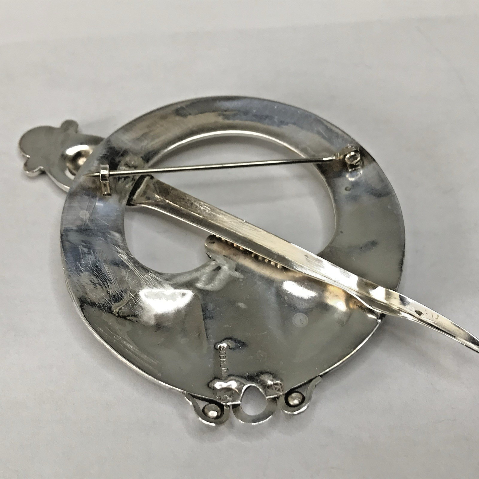 Sterling Silver Irish Celtic Penannular Kilt Cloak Clasp Pin Brooch 22.4g