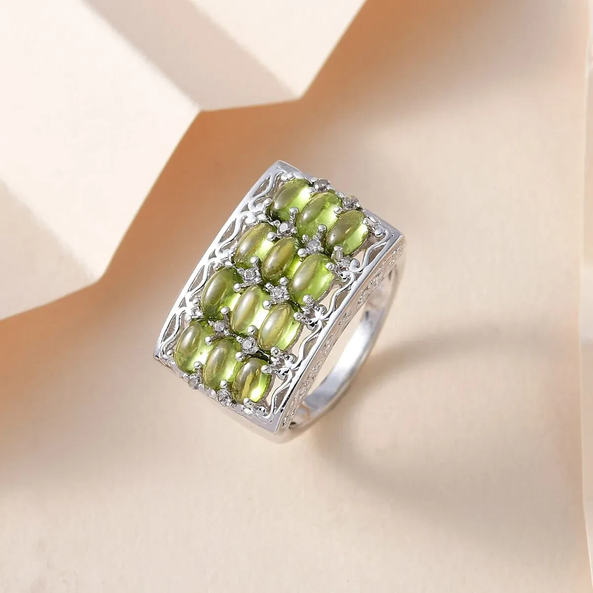 Italian Natural Vesuvianite and Zircon Ring in Plat Over Sterling 3.75 cts Sz 7