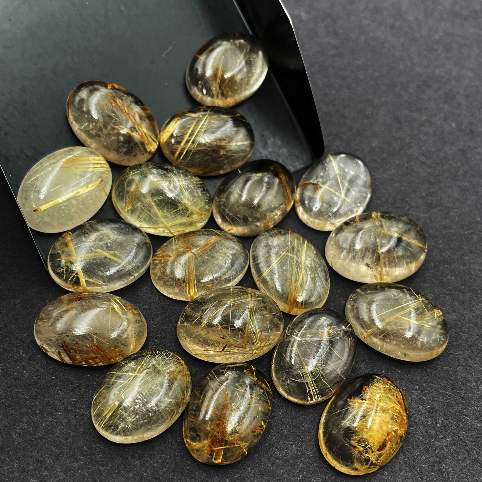 Natural Golden Rutile Quartz Oval Cabochon Loose Stone Lot 13*18 MM 105 CT 9 Pcs