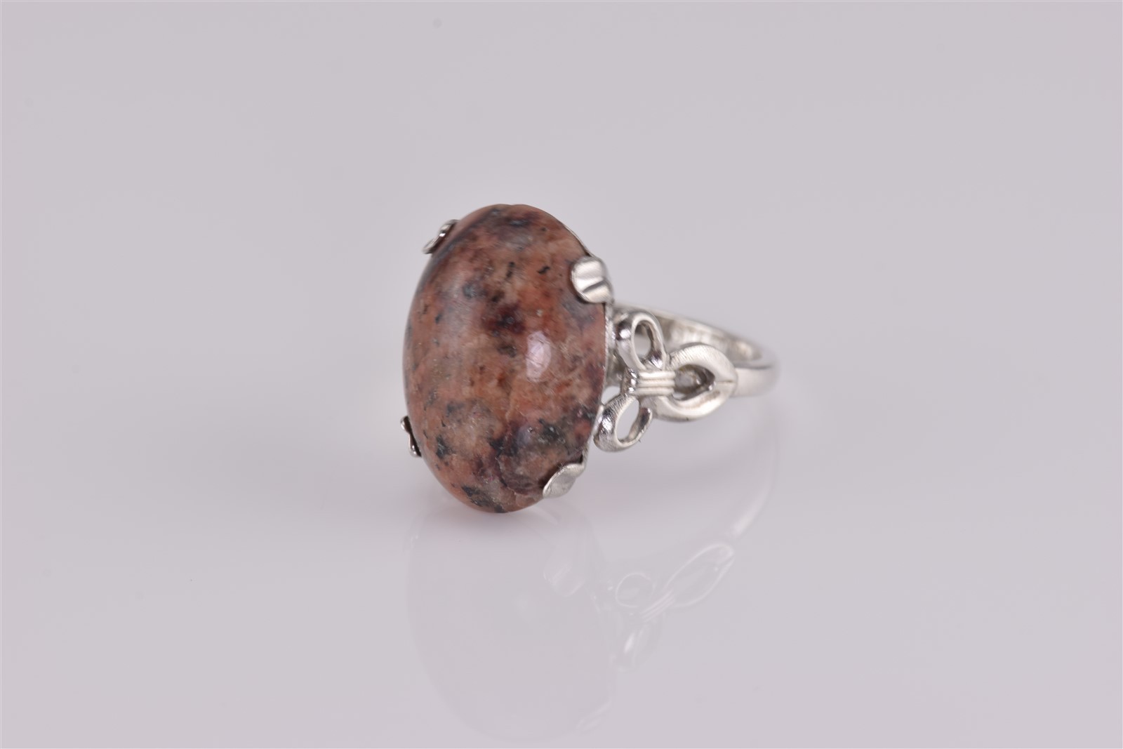 Vintage Sterling Silver Oval Brown Jasper Ribbon Band Ring 925 Sz: 6