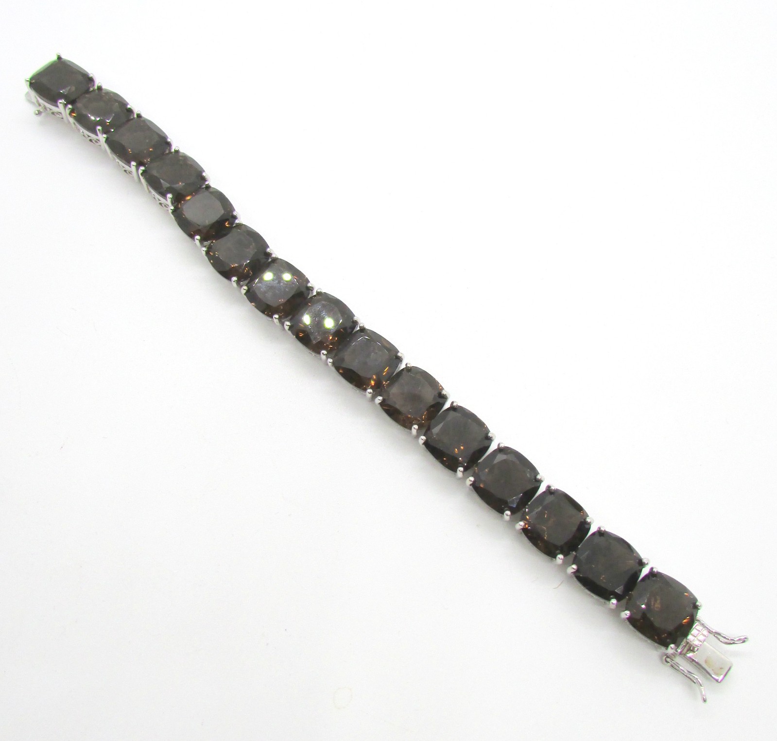 925 STERLING SILVER 100 CTW CUSHION CUT SMOKY TOPAZ 7.5″ TENNIS BRACELET 42.1G