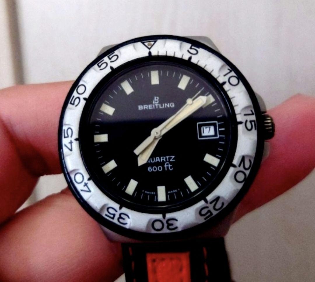BREITLING Colt Army Quartz Black Dial Diver 600ft Screw Down Bezel Watch Used