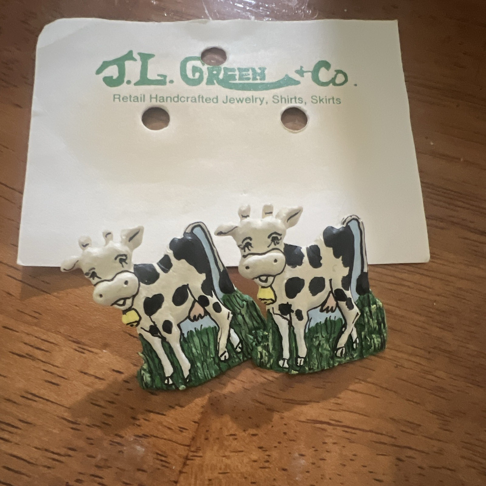 J.L. Green + Co. Cow Stud Earrings Multicolor Plastic Handcrafted Butterfly