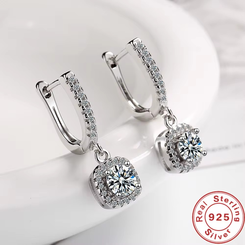 2CT Moissanite Huggie Hoop Earrings 925 Sterling Silver Fine Jewelry Women