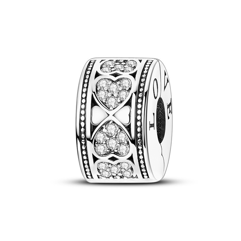 MULA 925 Sterling Silver DIY Charm CZ Retro Love Fixed Clip for Women Bracelet