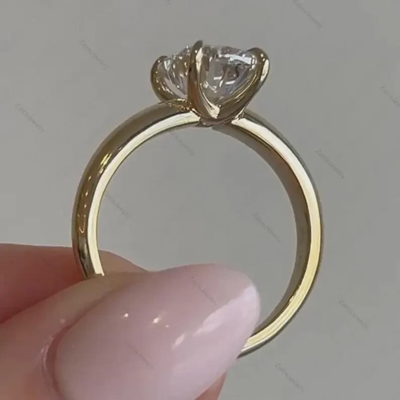 IGI 3 Ct Cushion F-VS1 Lab Grown Diamond Women Engagement Ring 14K Yellow Gold