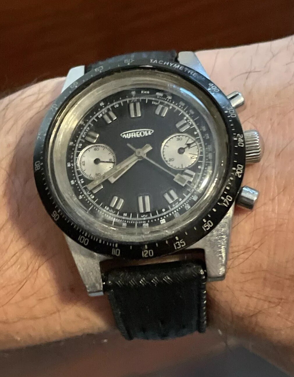 AUREOLE Chronograph Panda Dive Vintage Watch Tropic Valjoux 7733 Movement Men
