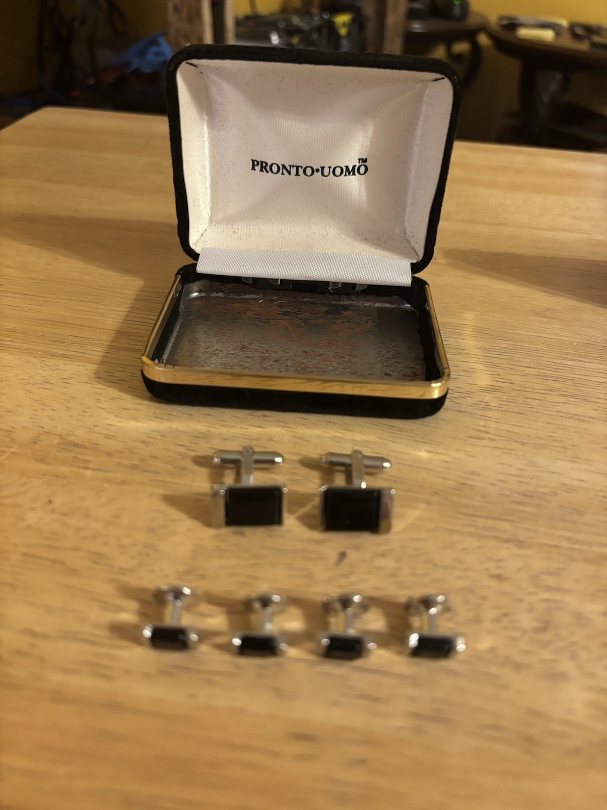 Lot Of 2 Pronto-Uomo Cufflink and Stud Silver and BlackSet Missing OneStud Men’s