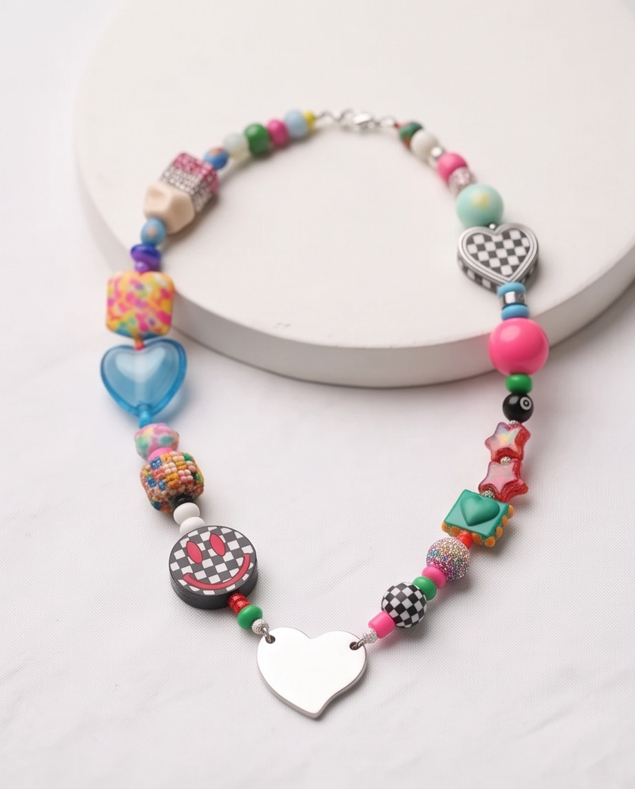 fanky necklace upcycled triangle beads handmade