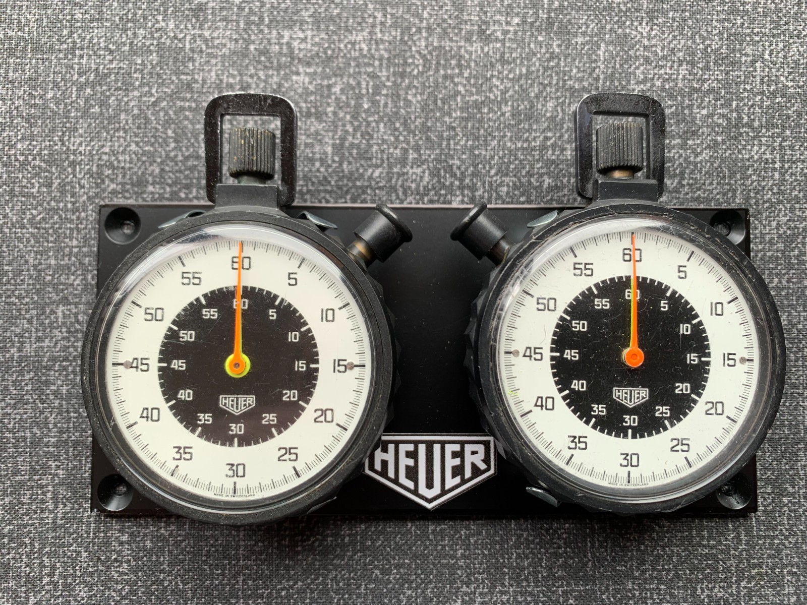 Vintage 61mm Oversize Heuer Serviced Stopwatch Set on a Rally Dash Panel 2