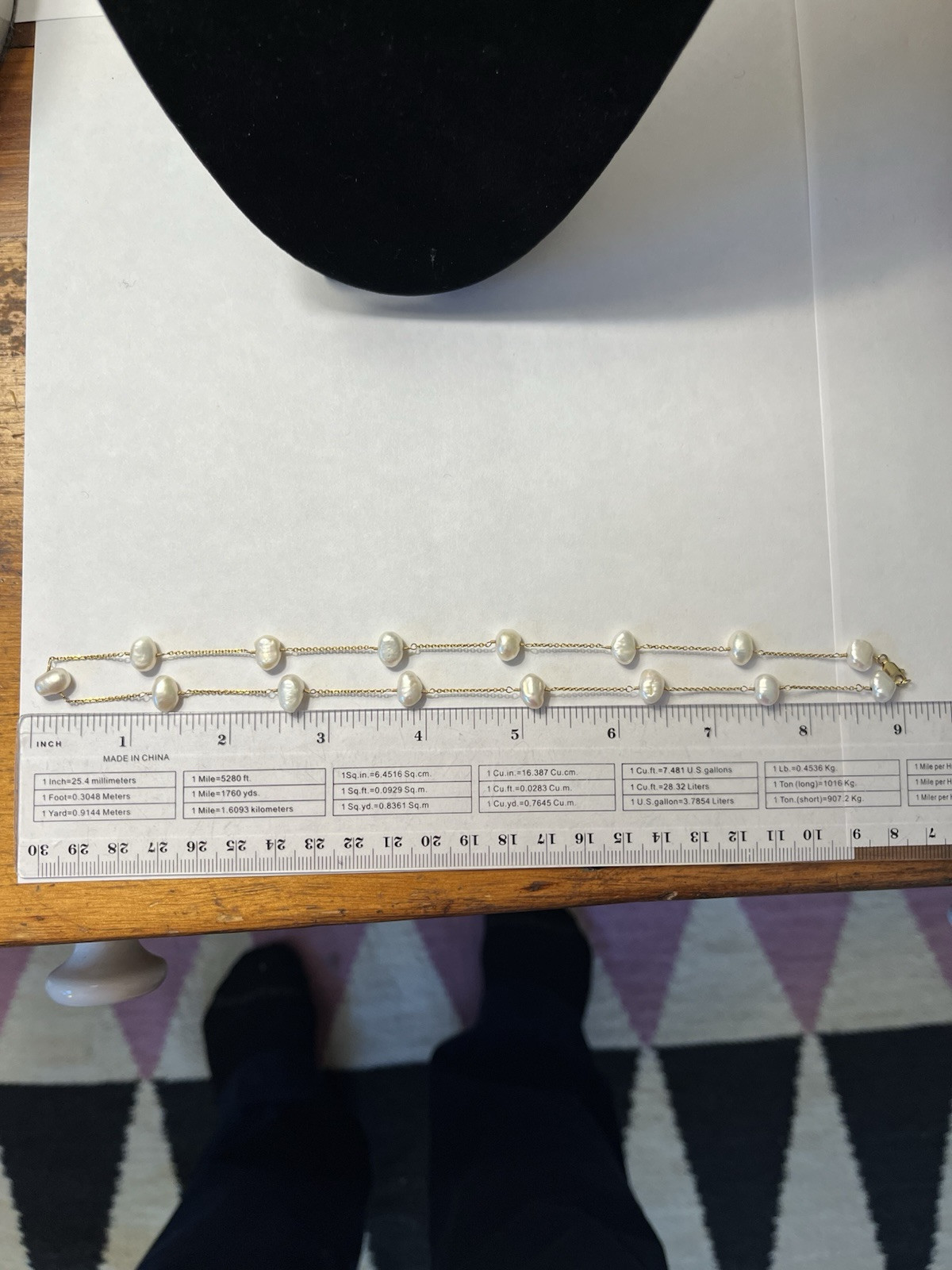 Stunning 14K gold 18″ pearl station necklace heavy 8.8 Grams.