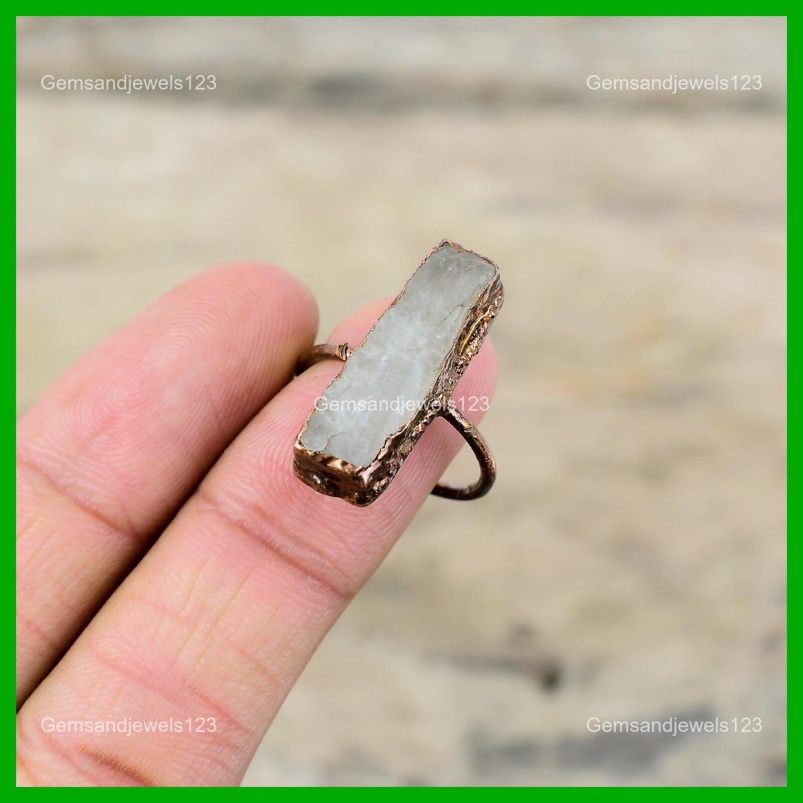 Radiant Rainbow Moonstone Rough Stone Copper Stackable Unique Electroformed Ring