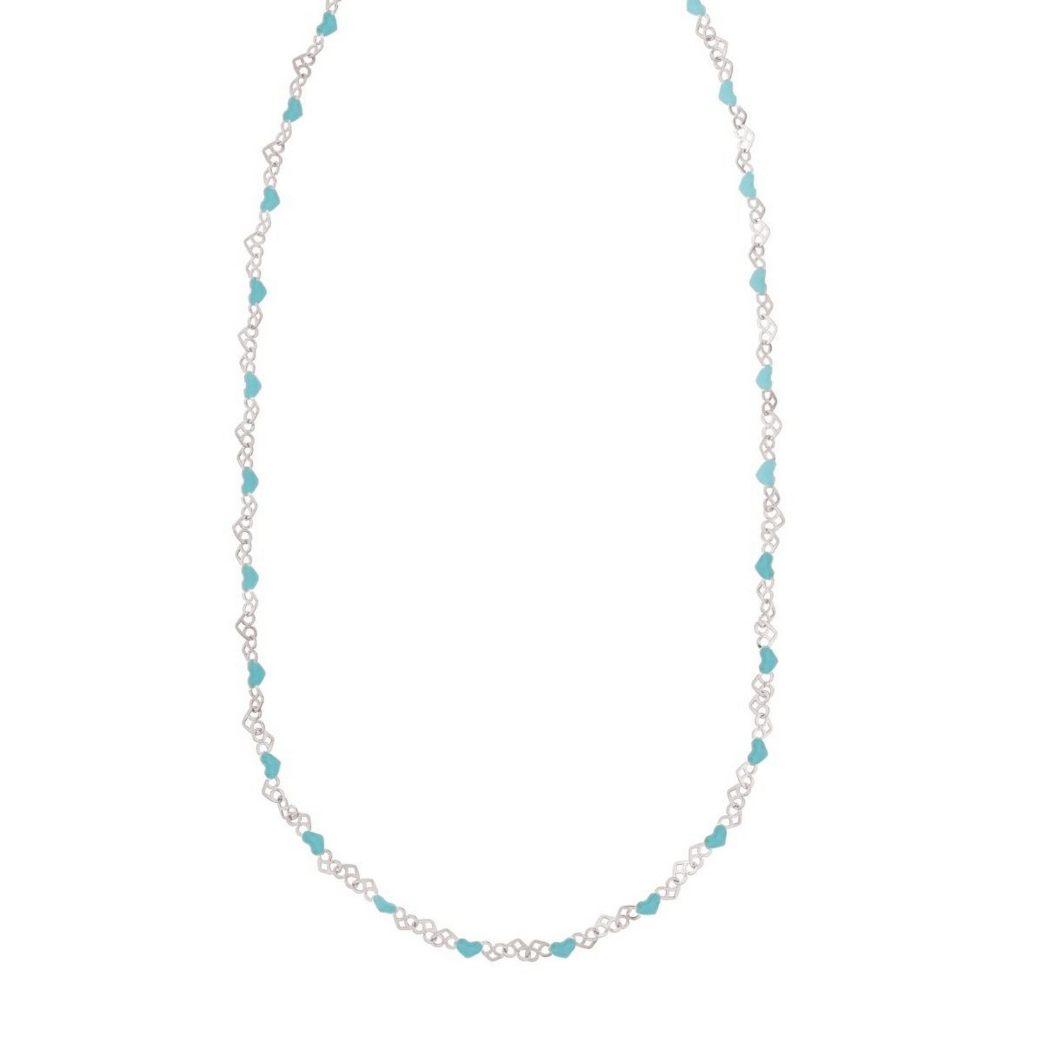 Sterling Silver Rhodium Plated Blue Enamel Hearts Necklace