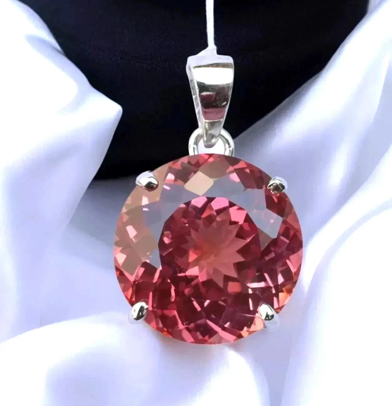 Natural 25 Ct Round Padparadscha Sapphire 925 Silver Pendant Certified Gemstone