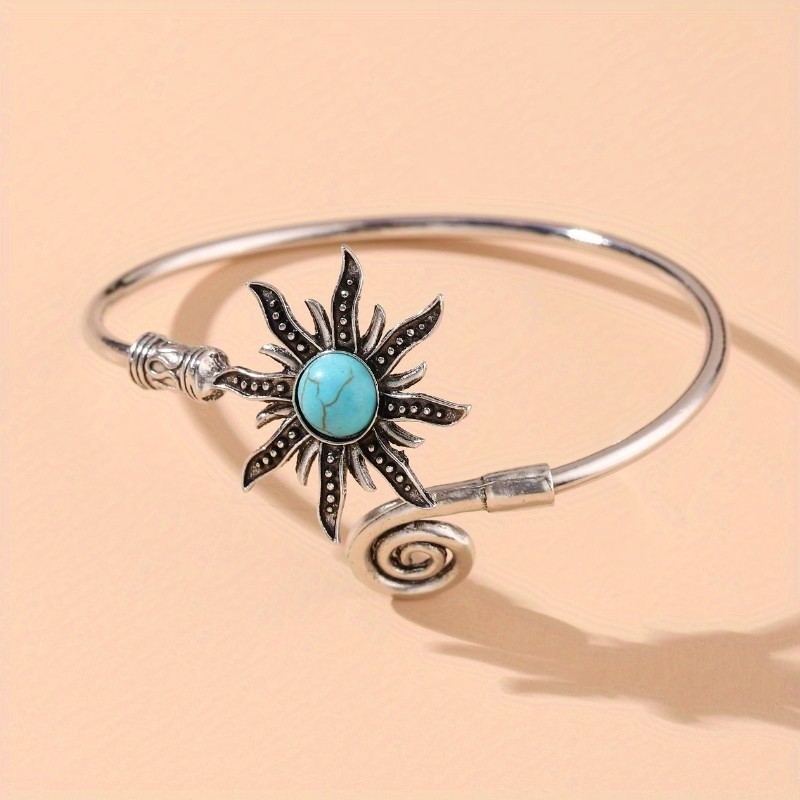 Women’s Retro Sunflower Turquoise Alloy Bracelet Adjustable Opening Bracelet