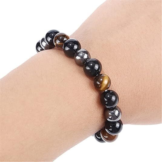 Natural Energy Healing Stretch Bracelet Stone Hematite Tiger Eye for Men Women