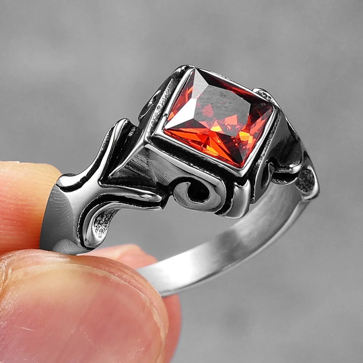 Multi Color Gemstone Unique Stainless Steel Men Rings Punk New In For Male Women