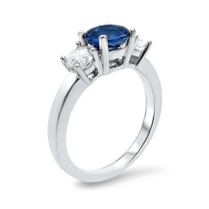 3.00 Ct Round Cut Natural Sapphire & Diamond Wedding Ring 14K White Gold Size 6