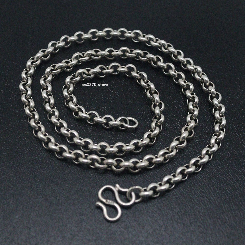 Real S925 Sterling Silver Chain Men Women 5.5mm Rolo Link Necklace 22inch/26-27g