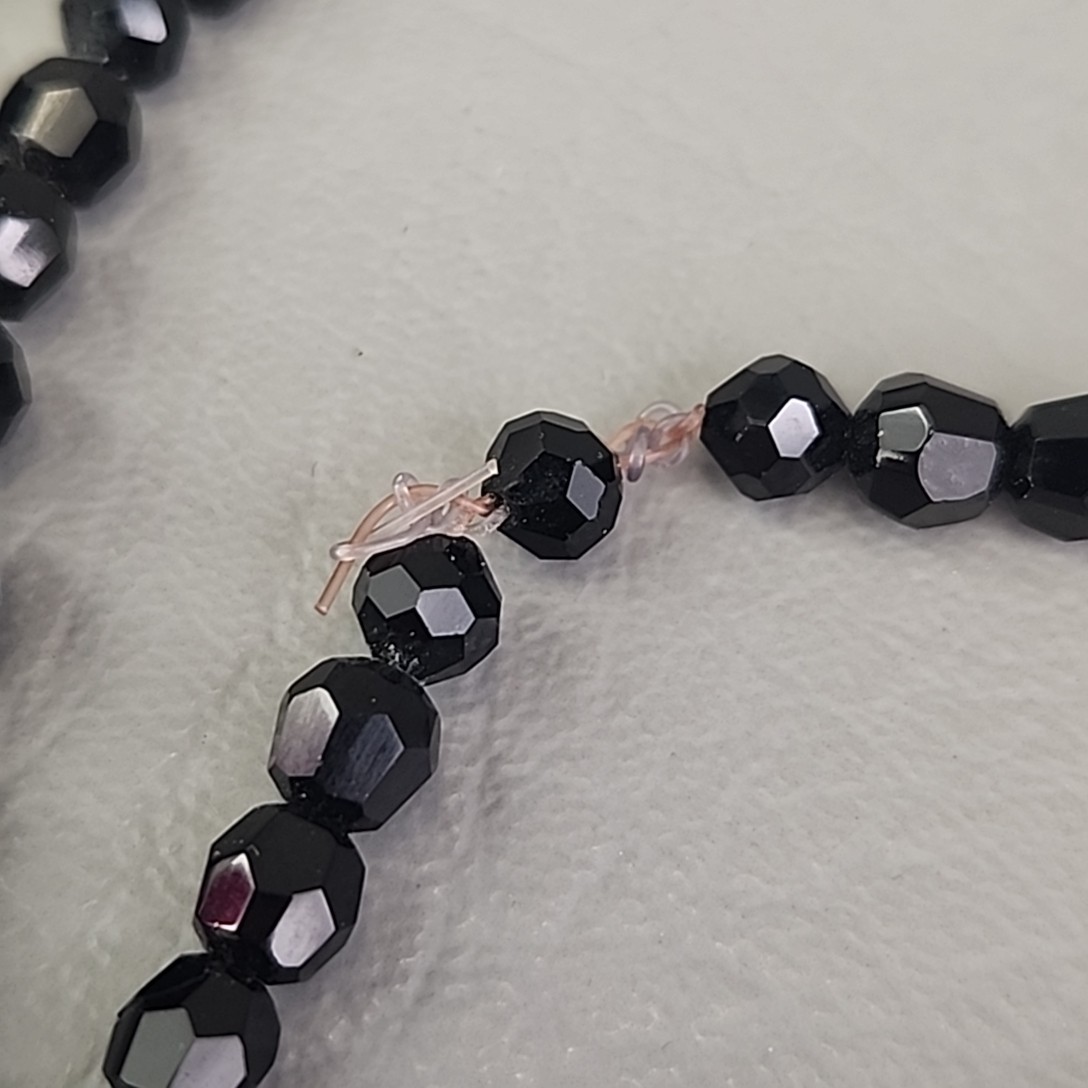 Vintage Beaded Necklace Screw Back Earrings Lot of 4 Glass Black White