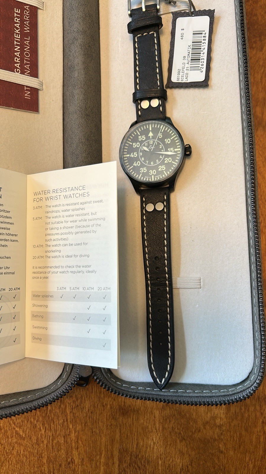 Laco Bielefeld Automatic Pilot watch PVD NWT 861992